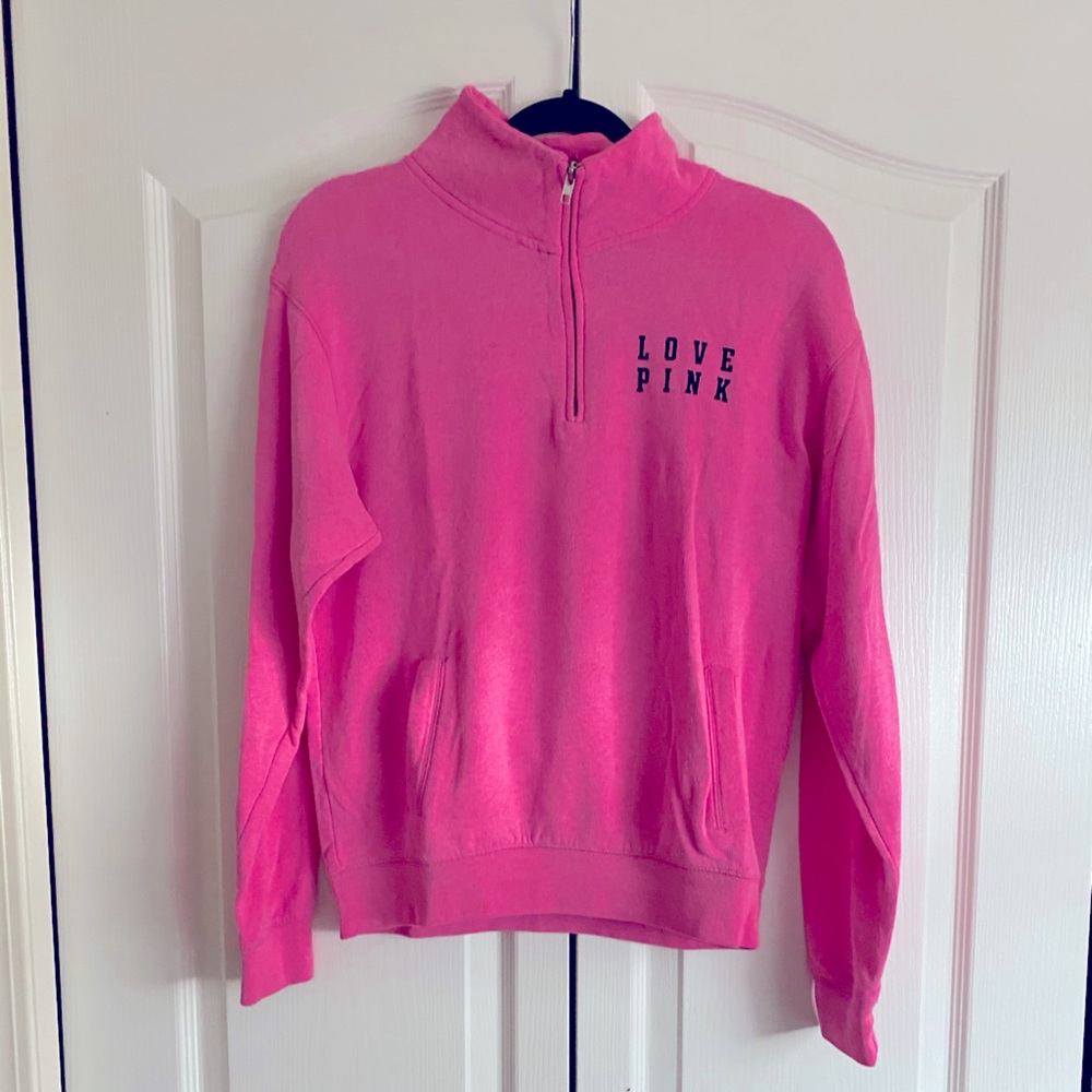 Heathered pink “Pink by VS” Half Zip Sweater.
